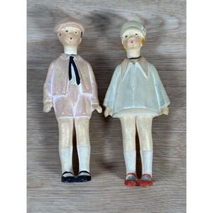 Antique German Bisque Nodder Dolls Boy and Girl‎ Pair 4.5" Hand Painted Germany